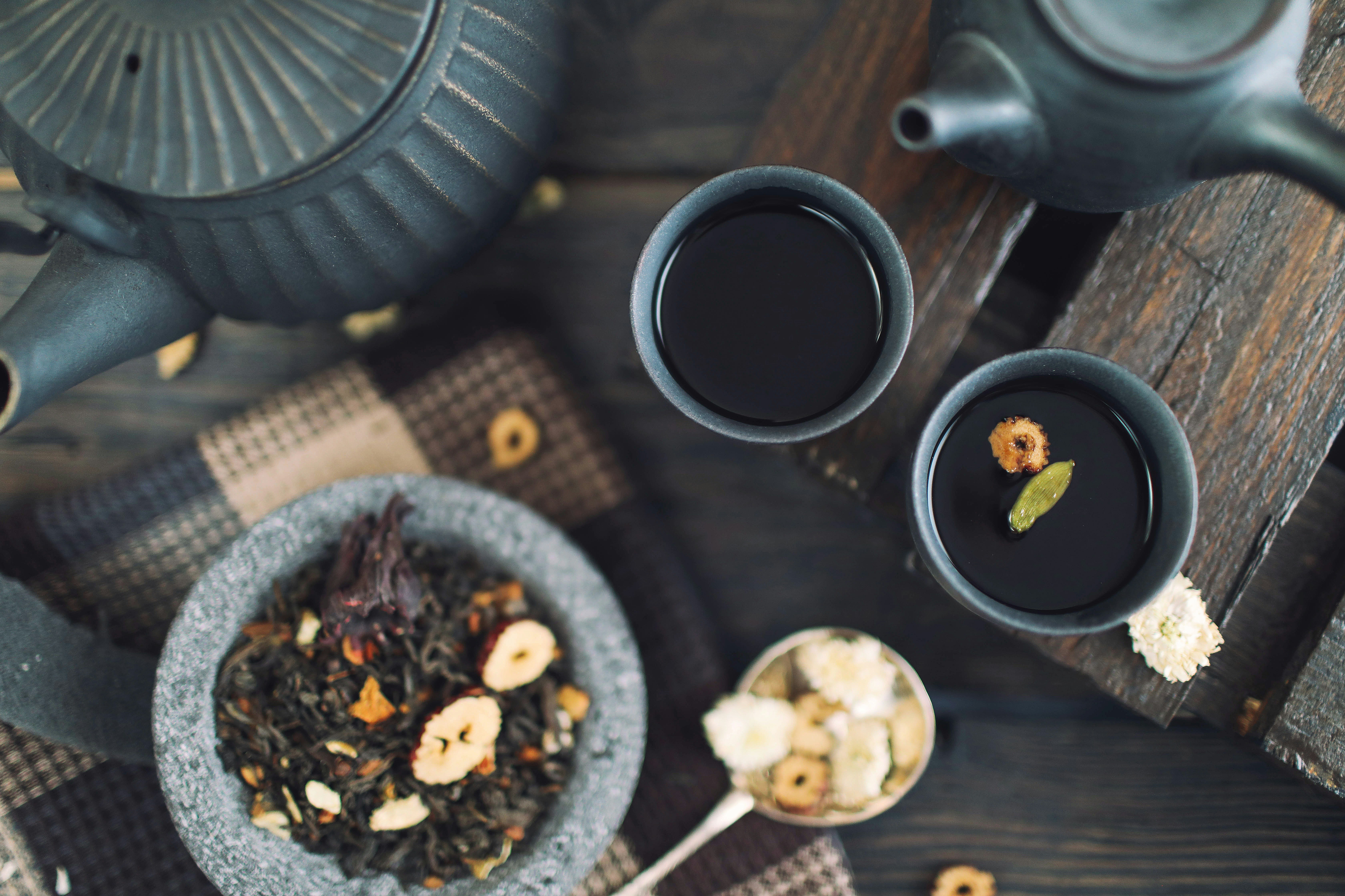 Steaming tea leaves